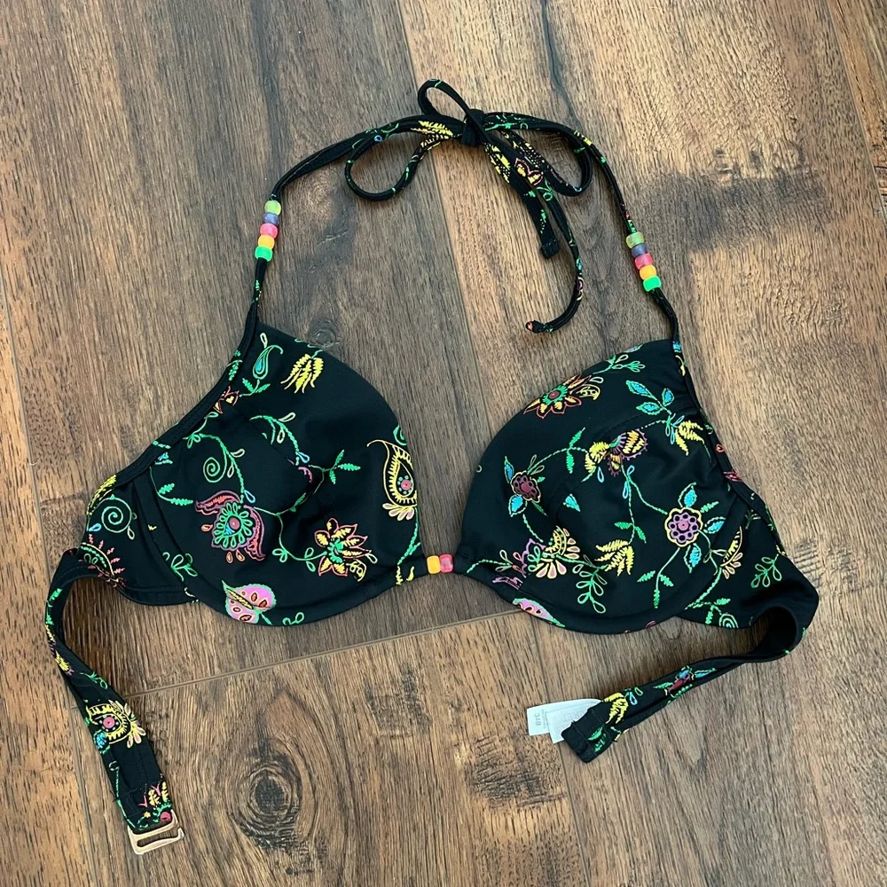 Vintage Victoria's Secret Black Paisley Colorful Bikini Size Medium